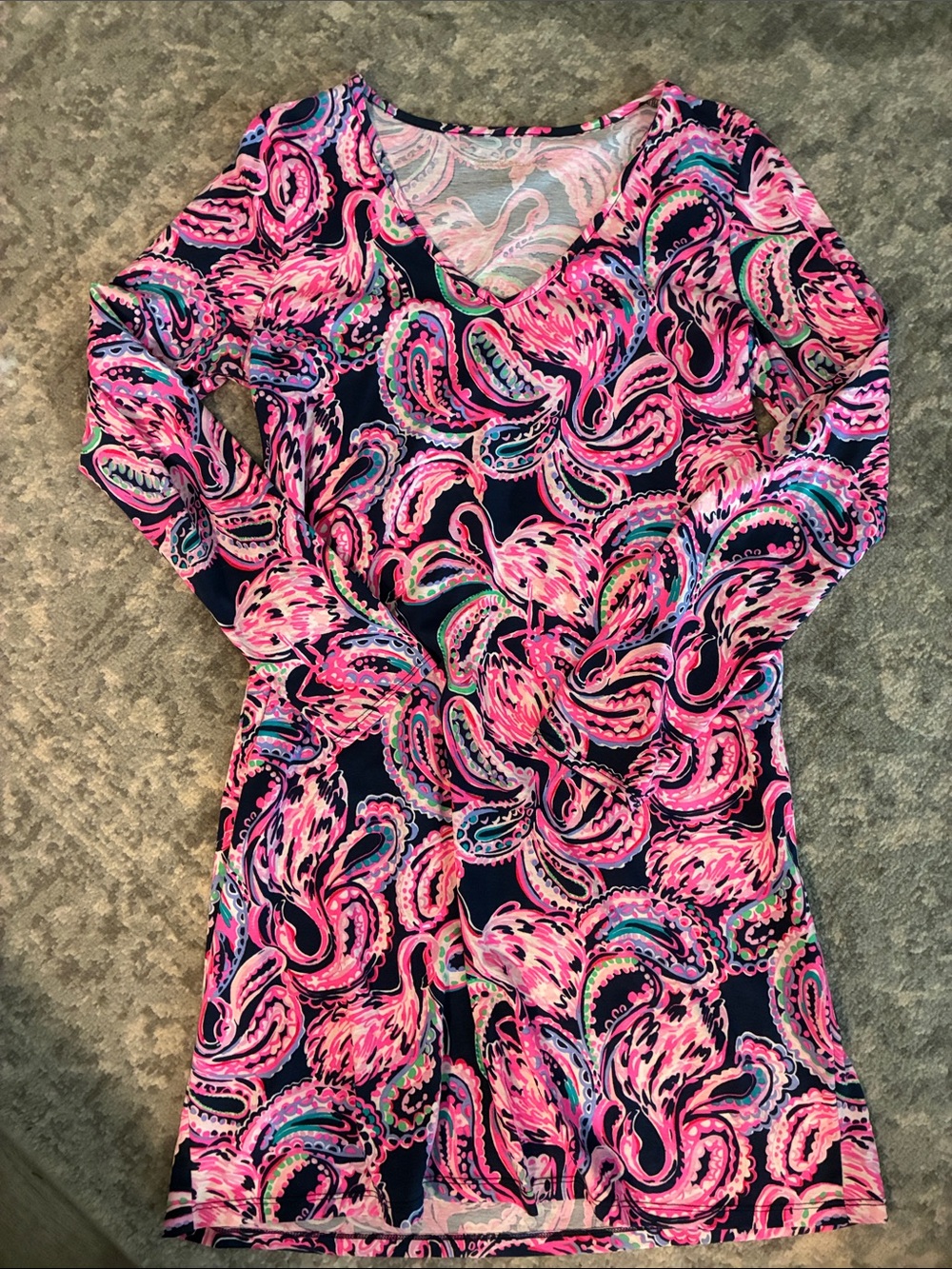 Lilly Pulitzer Pink Flamingo knee length, long sleeve dress.